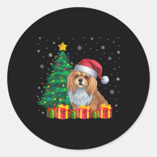 Adesivo Redondo Ugly Lhasa Apso Santa Hat Noite Luzes De Natal Log