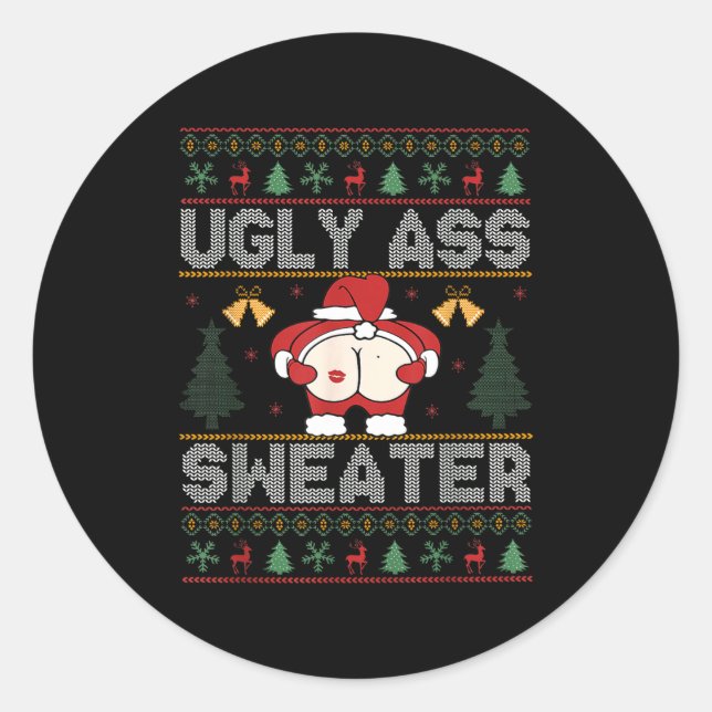 Adesivo Redondo Ugly Sweater Santa Merry Christmas Funny Pajamas X (Frente)