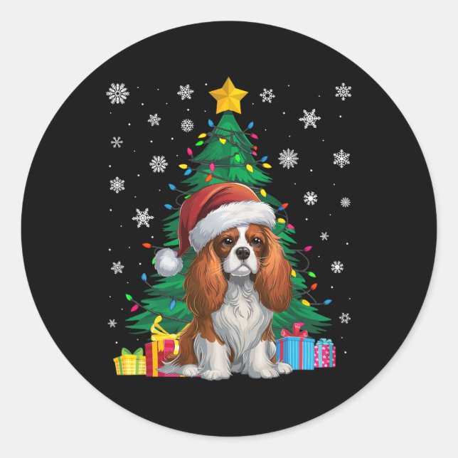 Adesivo Redondo Ugly Sweater Tree Cavalier King Charles Spani (Frente)