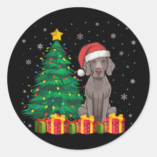 Adesivo Redondo Ugly Weimaraner Santa Hat Noite Luzes De Natal Log