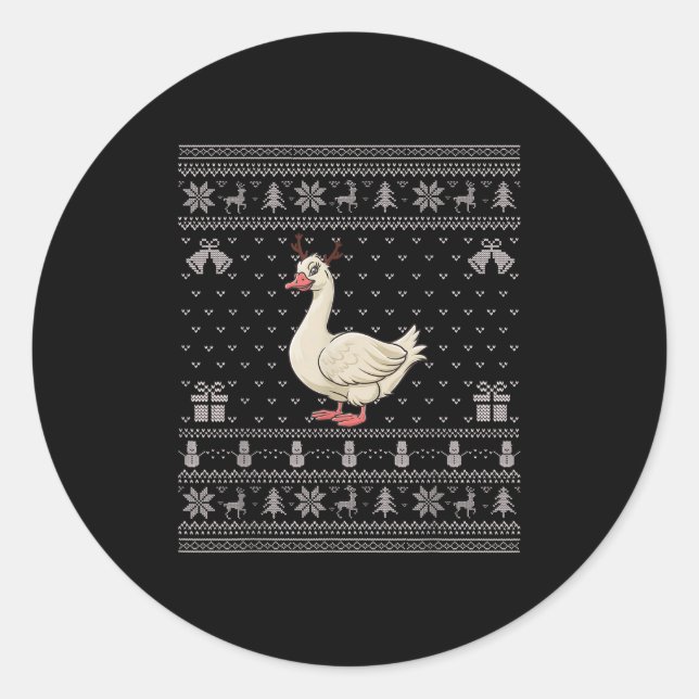 Adesivo Redondo Ugly Xmas Sweater Style Goose Reindeer Christmas  (Frente)