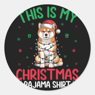 Adesivo Redondo Ugly Xmas Tree Papais noeis Akita Inu Dog Christma