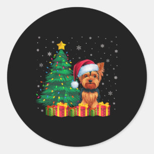 Adesivo Redondo Ugly Yorkshire Terrier Santa Hat