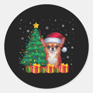 Adesivo Redondo Ugul Chihuahua Santa Hat Noite Luzes de Natal Amor