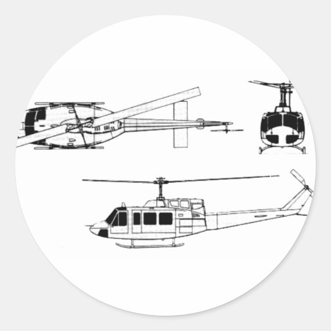 Adesivo Redondo UH1 Huey Blueprint (Iriquois) (Frente)