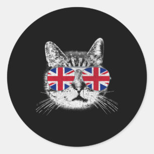 Adesivo Redondo Uk Union Jack British Flag England Cat Sungles Gif