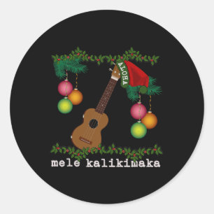 Adesivo Redondo Uke Mele Kalikimaka Ukulele Músicas de Natal Aloha