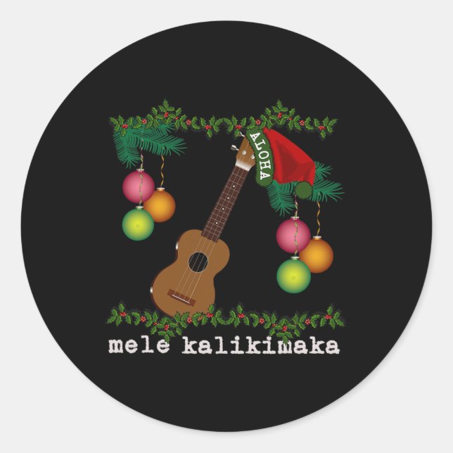 Adesivo Redondo Uke Mele Kalikimaka Ukulele Músicas de Natal Aloha (Frente)
