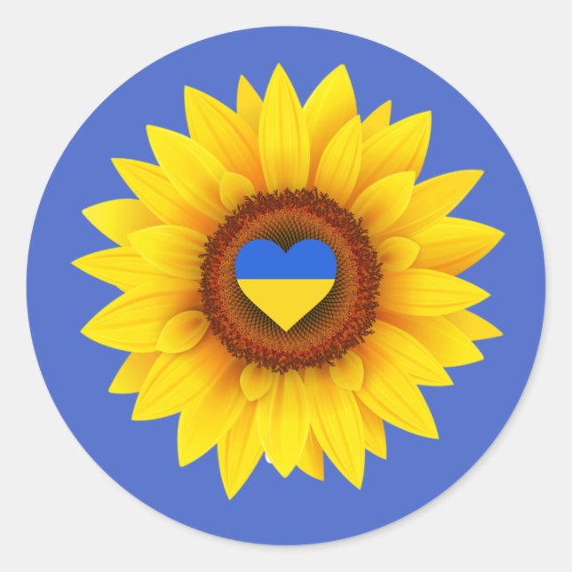 Adesivo Redondo Ukraine Flag, Sunflower, & Heart (blue & yellow) (Frente)