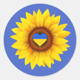 Adesivo Redondo Ukraine Flag, Sunflower, & Heart (blue & yellow)