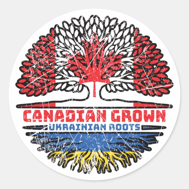 Adesivo Redondo Ukraine Ukrainian Canadian Canada Tree Roots Flag (Frente)