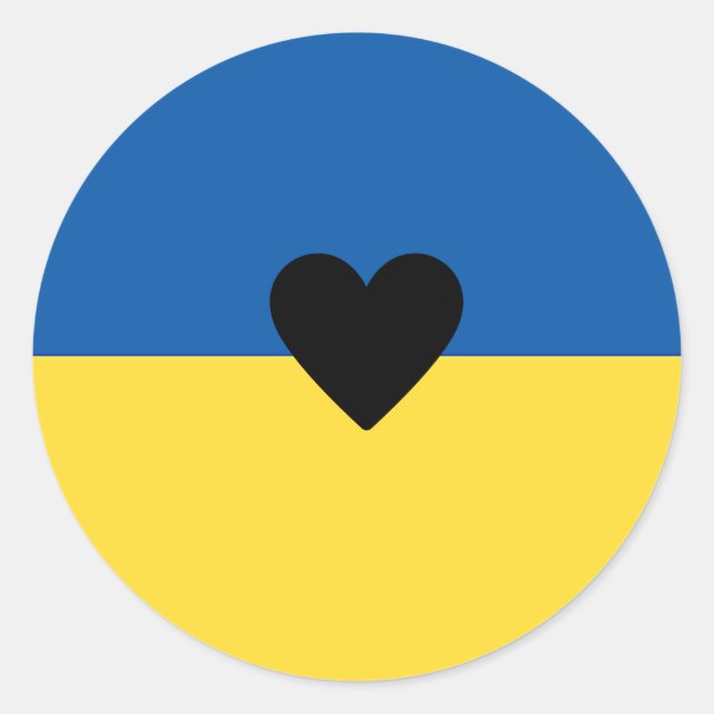 Adesivo Redondo Ukrainian Support Ukraine Heart Flag Sign (Frente)