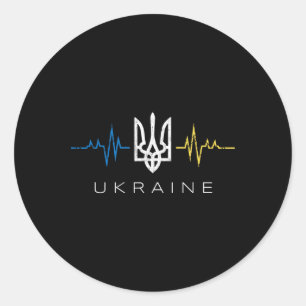 Adesivo Redondo Ukrainian Tryzub Flag Heartbeat - Tridente da Ucrâ