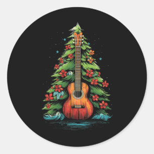 Adesivo Redondo Ukulele Camisetas Gráficas de Música de Natal para