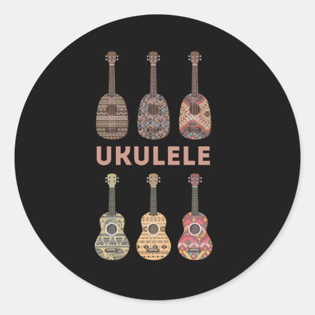 Adesivo Redondo Ukulele do Havaí: Instrumentos Musicais (Frente)