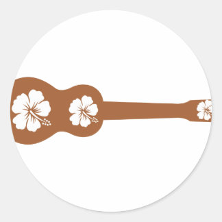 Adesivo Redondo Ukulele e hibisco branco