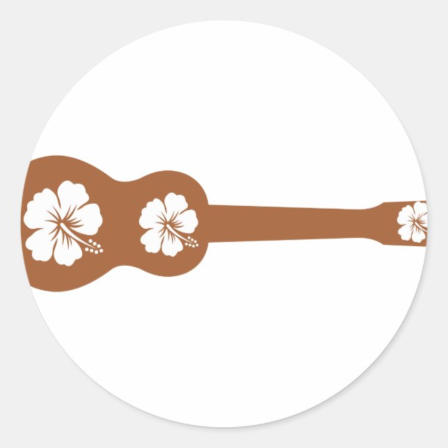 Adesivo Redondo Ukulele e hibisco branco (Frente)