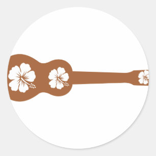 Adesivo Redondo Ukulele e hibiscus branco