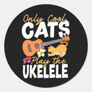 Adesivo Redondo Ukulele Havaiano Uke Cat Apenas Gatos Legal Jogam