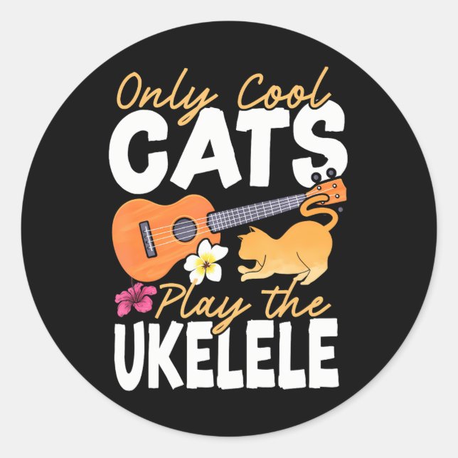 Adesivo Redondo Ukulele Havaiano Uke Cat Apenas Gatos Legal Jogam (Frente)