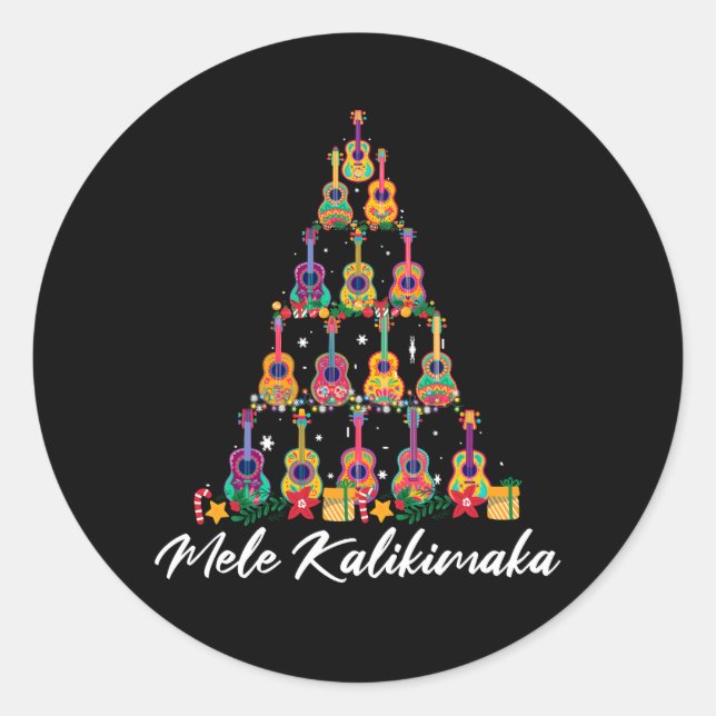 Adesivo Redondo Ukulele Hawaiian Mele Kalikimaka Ukulele Guitar Ch (Frente)