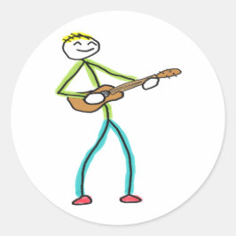 Adesivo Redondo Ukulele Playing Stickman