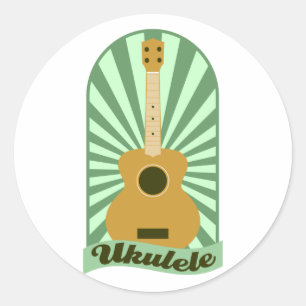 Adesivo Redondo Ukulele verde do Sunburst