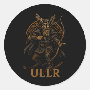 Adesivo Redondo Ullr Deus Nórdico do Arco e Esqui 