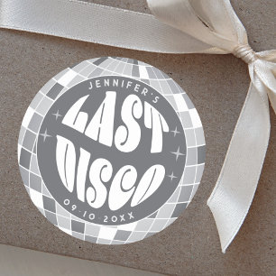 Adesivo Redondo Última Disco Festa de Solteira Retro Groovy 70s
