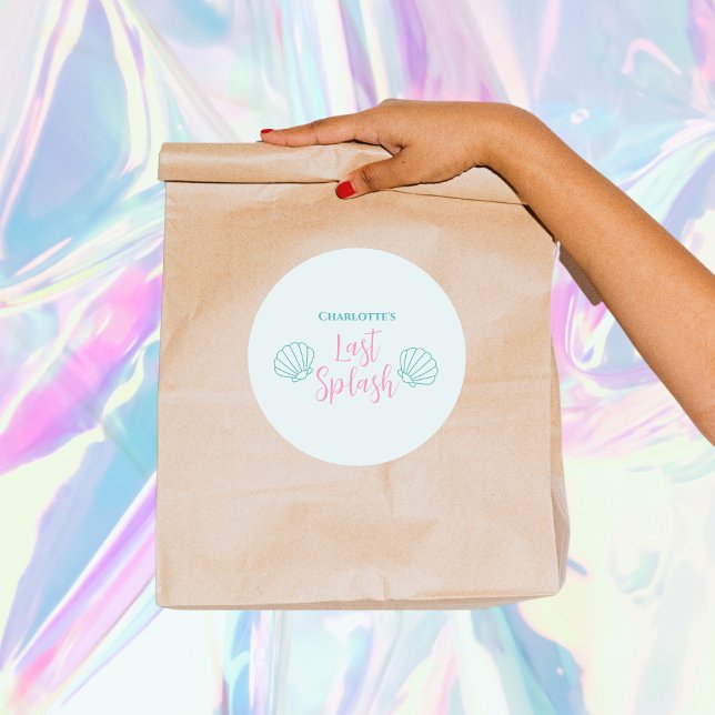 Adesivo Redondo Última Festa de solteira de Mermaid Shell Beach (last splash pool bachelorette party sticker shell mermaid)