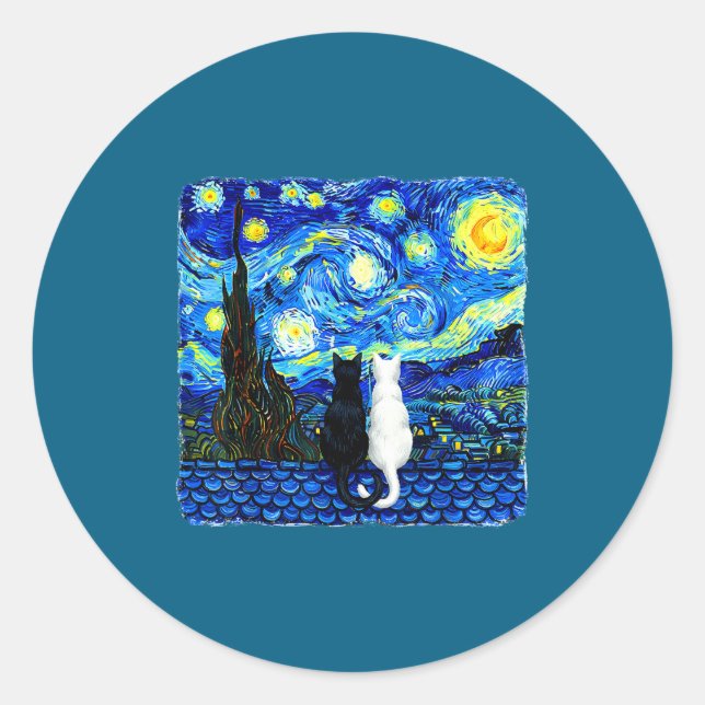Adesivo Redondo Ultimate Starry Night Van Cat Gogh (Frente)