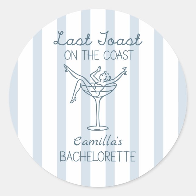 Adesivo Redondo Último Brinde Na Bachelorette Whimsical Costeira (Frente)