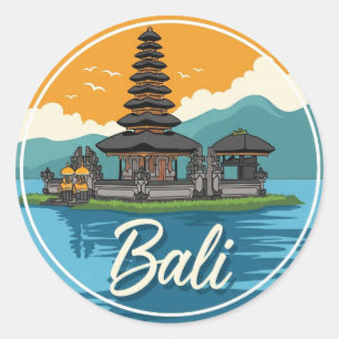 Adesivo Redondo Ulun Danu Bali Indonésia Viagem Abstrata