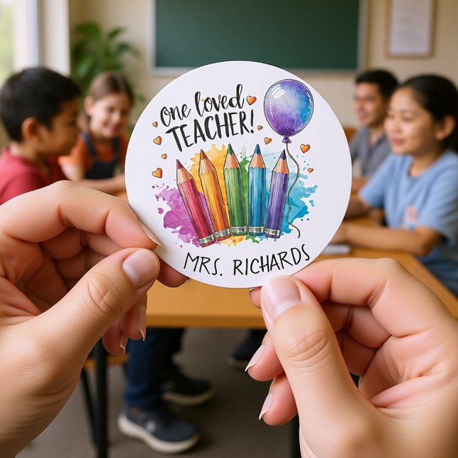 Adesivo Redondo Um Adorado Professor Personalizado Obrigado Presen (One Loved Teacher Personalised Thank You Gift Classic Round Sticker)