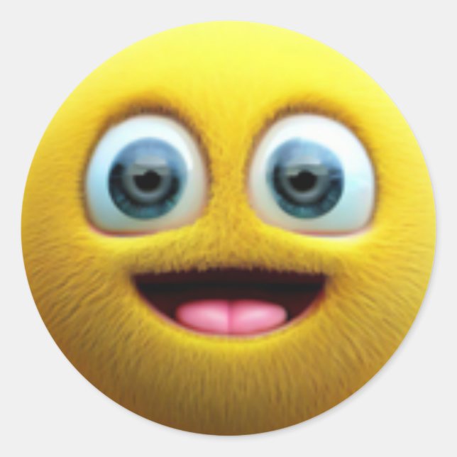 Adesivo Redondo Um adorável personagem de bola felpudo amarela (Frente)