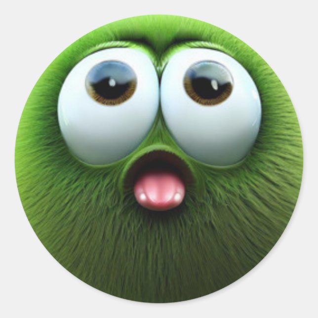 Adesivo Redondo Um adorável personagem de bola verde felpudo (Frente)