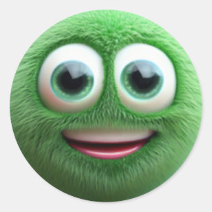 Adesivo Redondo Um adorável personagem de bola verde felpudo