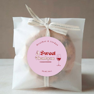 Adesivo Redondo Um Agradecimento Doce Vinho Tinto Rosa Favor de Ca