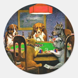 Adesivo Redondo Um Amigo na Necessidade, Cães Jogando Poker,