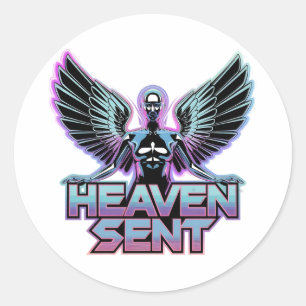Adesivo Redondo Um anjo metálico brilhante com asas, design Y2K
