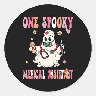 Adesivo Redondo Um assistente médico Spooky Ghost Halloween CMA N