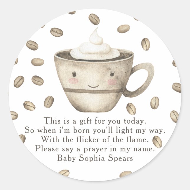 Adesivo Redondo Um bebê está a criar o rótulo da vela de oração (Frente)