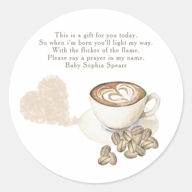 Adesivo Redondo Um bebê está a criar o rótulo da vela de oração (Frente)