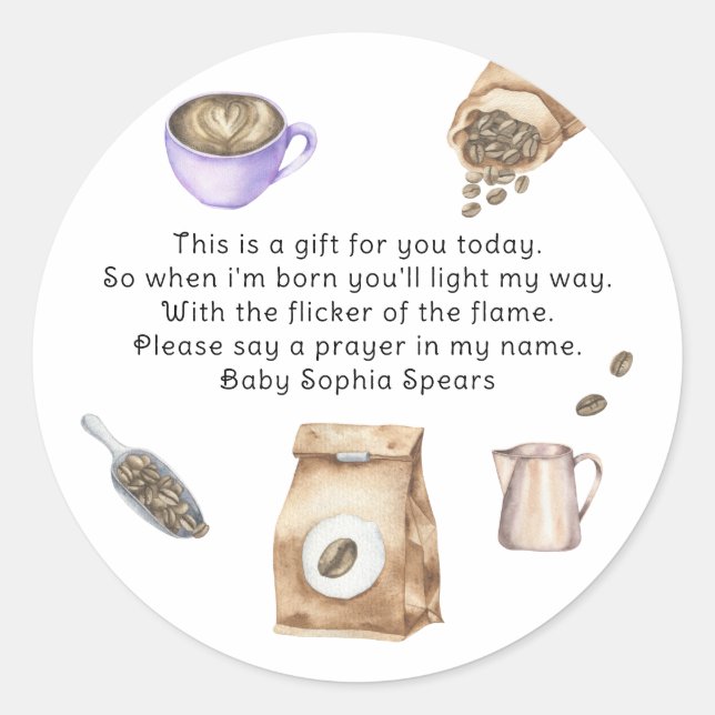 Adesivo Redondo Um bebê está a criar o rótulo da vela de oração (Frente)