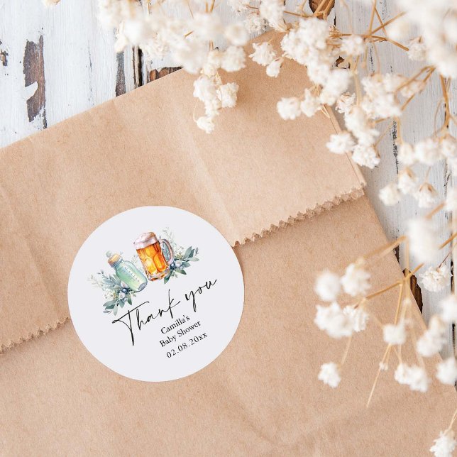 Adesivo Redondo Um Bebê Está Fazendo Chá de fraldas Obrigado (Criador carregado)