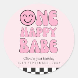 Adesivo Redondo Um Bebê Feliz Rosa