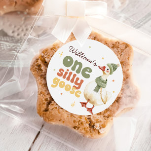 Adesivo Redondo Um Bobo ganha primeiro aniversario verde de Natal