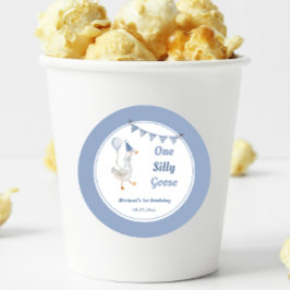 Adesivo Redondo Um Bobo ganso primeiro aniversario azul