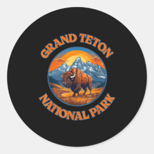 Adesivo Redondo Um búfalo bisão no parque nacional grand teton