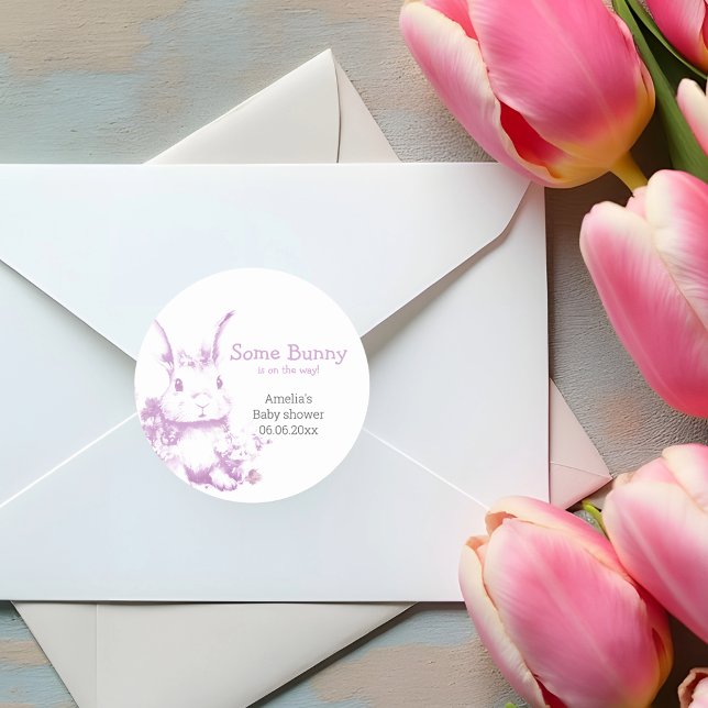 Adesivo Redondo Um Bunny está chegando Chá de fraldas (Criador carregado)